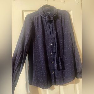 Lands end polka dot long sleeve top with bow